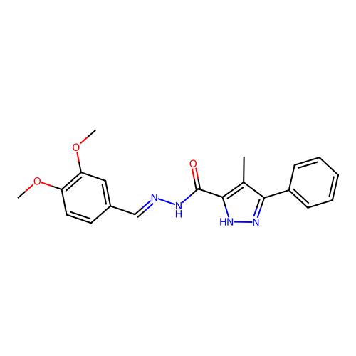 (E)-N'-(3,4-dimethoxybenzylidene)-4-methyl-3-phenyl-1H-pyrazole-5-carbohydrazide structure
