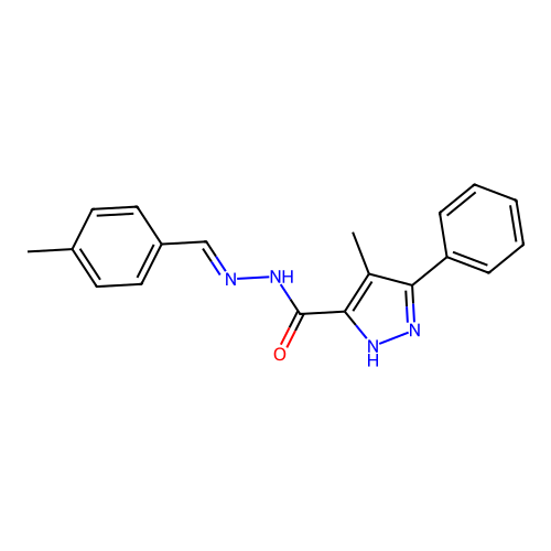 (E)-4-methyl-N'-(4-methylbenzylidene)-3-phenyl-1H-pyrazole-5-carbohydrazide structure