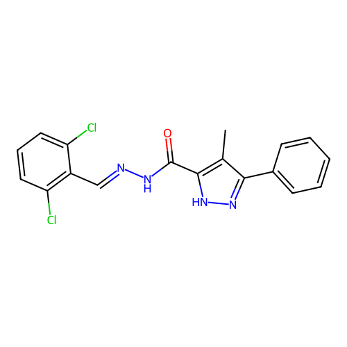 (E)-N'-(2,6-dichlorobenzylidene)-4-methyl-3-phenyl-1H-pyrazole-5-carbohydrazide structure