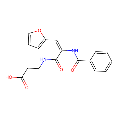 N-{(2E)-3-(furan-2-yl)-2-[(phenylcarbonyl)amino]prop-2-enoyl}-beta-alanine structure