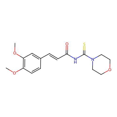 N-[(2E)-3-(3,4-dimethoxyphenyl)prop-2-enoyl]morpholine-4-carbimidothioic acid structure
