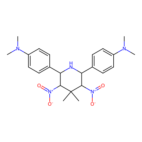 4,4'-(4,4-dimethyl-3,5-dinitropiperidine-2,6-diyl)bis(N,N-dimethylaniline) structure
