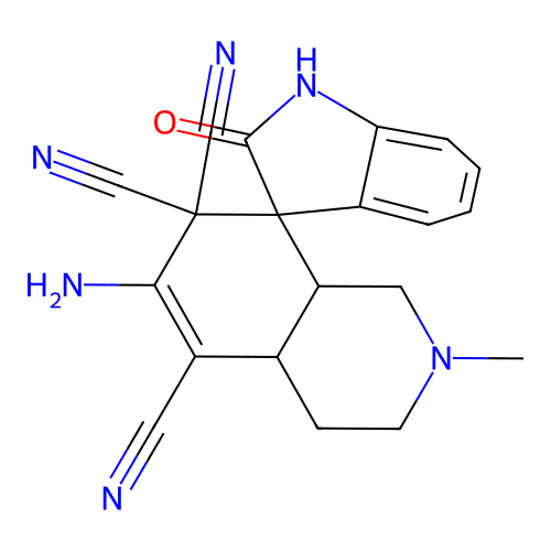 6'-amino-2'-methyl-2-oxo-1,1',2,2',3',4',4a',8a'-octahydro-7'H-spiro[indole-3,8'-isoquinoline]-5',7',7'-tricarbonitrile structure