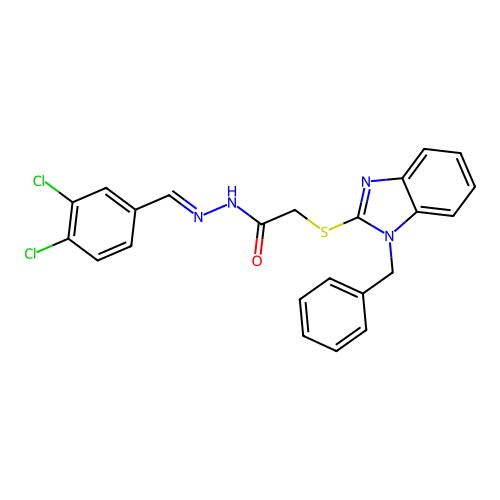 2-[(1-benzyl-1H-benzimidazol-2-yl)sulfanyl]-N'-[(E)-(3,4-dichlorophenyl)methylidene]acetohydrazide structure