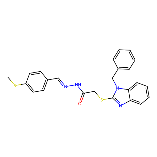 2-[(1-benzyl-1H-benzimidazol-2-yl)sulfanyl]-N'-{(E)-[4-(methylsulfanyl)phenyl]methylidene}acetohydrazide structure