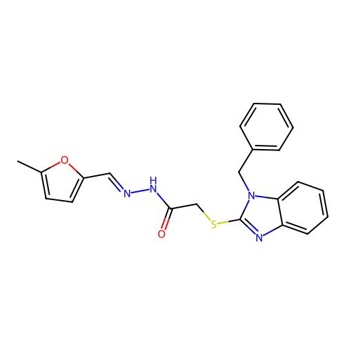 2-[(1-benzyl-1H-benzimidazol-2-yl)sulfanyl]-N'-[(E)-(5-methylfuran-2-yl)methylidene]acetohydrazide structure