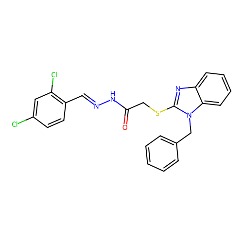 2-[(1-benzyl-1H-benzimidazol-2-yl)sulfanyl]-N'-[(E)-(2,4-dichlorophenyl)methylidene]acetohydrazide structure