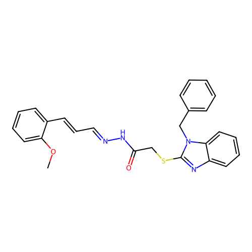 2-[(1-benzyl-1H-benzimidazol-2-yl)sulfanyl]-N'-[(1E,2E)-3-(2-methoxyphenyl)prop-2-en-1-ylidene]acetohydrazide structure