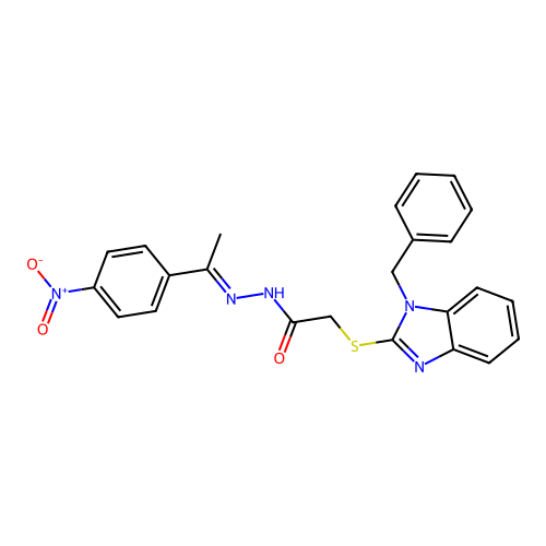 2-[(1-benzyl-1H-benzimidazol-2-yl)sulfanyl]-N'-[(1E)-1-(4-nitrophenyl)ethylidene]acetohydrazide structure