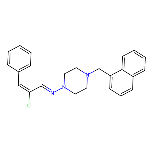 (E)-2-chloro-N-[4-(naphthalen-1-ylmethyl)piperazin-1-yl]-3-phenylprop-2-en-1-imine structure