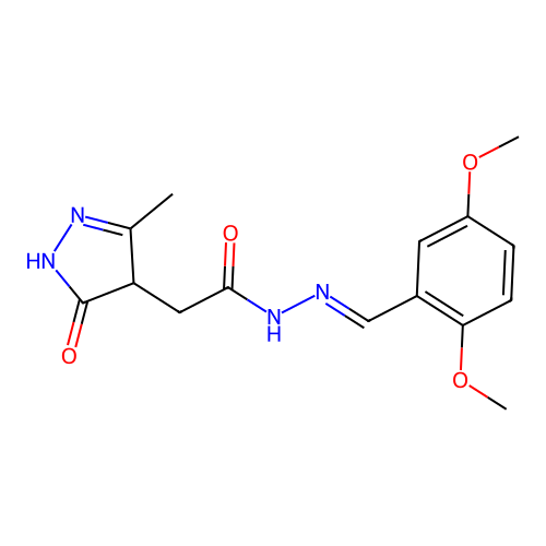 (3-Methyl-5-oxo-4,5-dihydro-1H-pyrazol-4-yl)-acetic acid  [1-(2,5-dimethoxy-phenyl)-meth-(E)-ylidene]-hydrazide structure