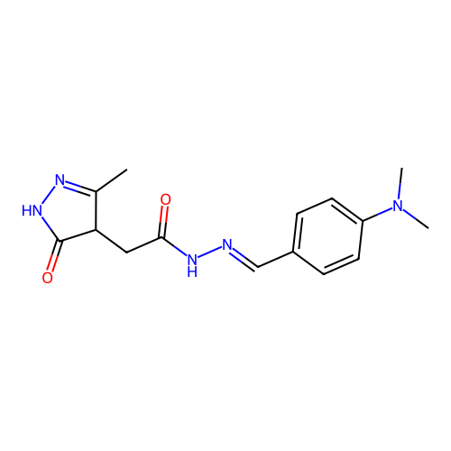(E)-N'-(4-(dimethylamino)benzylidene)-2-(3-methyl-5-oxo-4,5-dihydro-1H-pyrazol-4-yl)acetohydrazide structure