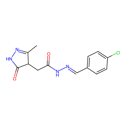 (E)-N'-(4-chlorobenzylidene)-2-(3-methyl-5-oxo-4,5-dihydro-1H-pyrazol-4-yl)acetohydrazide structure