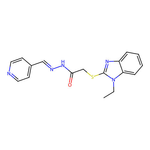 (E)-2-((1-ethyl-1H-benzo[d]imidazol-2-yl)thio)-N'-(pyridin-4-ylmethylene)acetohydrazide structure