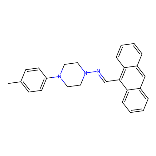 N-[(E)-9-anthrylmethylidene]-4-(4-methylphenyl)-1-piperazinamine structure