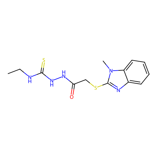 1-Ethyl-3-[[2-[(1-methyl-2-benzimidazolyl)thio]-1-oxoethyl]amino]thiourea structure