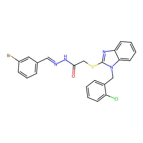 N'-(3-BR-Benzylidene)2((1-(2-CL-benzyl)-1H-benzimidazol-2-YL)thio)acetohydrazide structure
