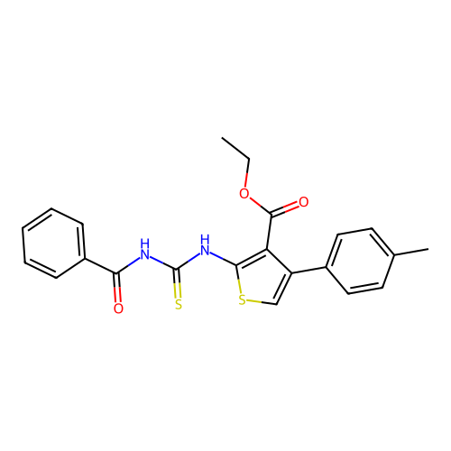 2-(3-Benzoyl-thioureido)-4-p-tolyl-thiophene-3-carboxylic acid ethyl ester structure