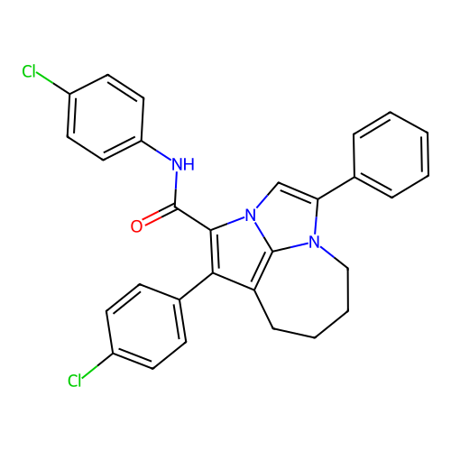 N,1-bis(4-chlorophenyl)-4-phenyl-5,6,7,8-tetrahydro-2a,4a-diazacyclopenta[cd]azulene-2-carboxamide structure