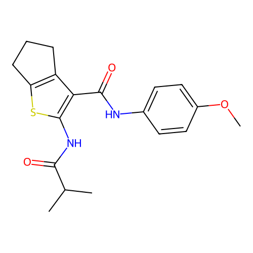 2-isobutyramido-N-(4-methoxyphenyl)-5,6-dihydro-4H-cyclopenta[b]thiophene-3-carboxamide structure