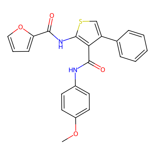 N-(3-((4-methoxyphenyl)carbamoyl)-4-phenylthiophen-2-yl)furan-2-carboxamide structure