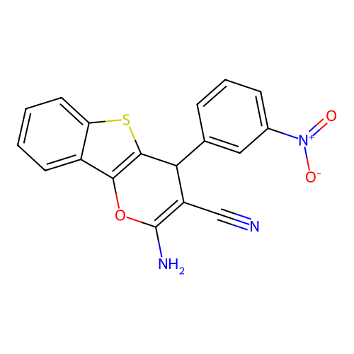 2-amino-4-(3-nitrophenyl)-4H-[1]benzothieno[3,2-b]pyran-3-carbonitrile structure