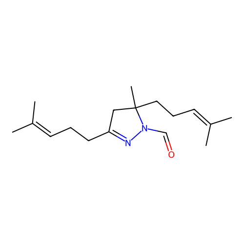 5-methyl-3,5-bis(4-methylpent-3-en-1-yl)-4,5-dihydro-1H-pyrazole-1-carbaldehyde structure