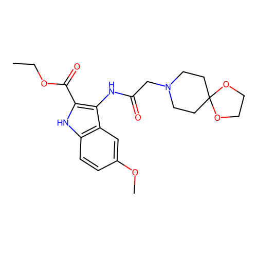 ethyl 3-(2-(1,4-dioxa-8-azaspiro[4.5]decan-8-yl)acetamido)-5-methoxy-1H-indole-2-carboxylate structure