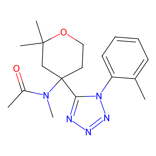 N-[2,2-dimethyl-4-[1-(2-methylphenyl)tetrazol-5-yl]oxan-4-yl]-N-methylacetamide structure