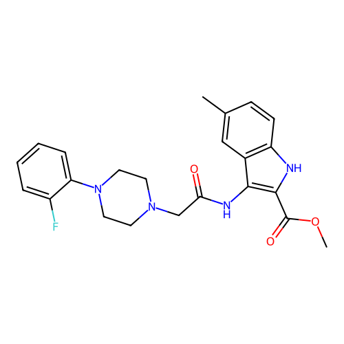 Methyl 3-[[2-[4-(2-fluorophenyl)piperazin-1-yl]acetyl]amino]-5-methyl-1H-indole-2-carboxylate structure