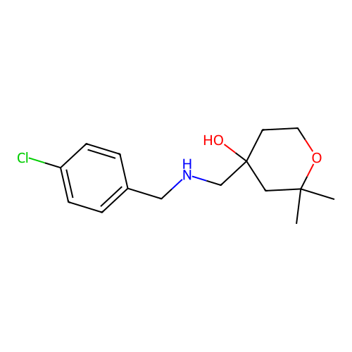 4-{[(4-chlorobenzyl)amino]methyl}-2,2-dimethyltetrahydro-2H-pyran-4-ol structure