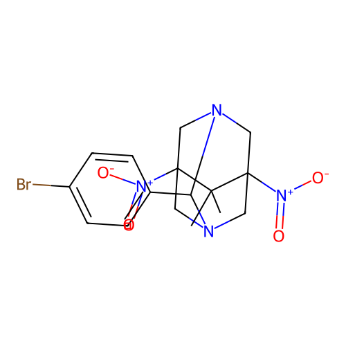 (1R,3S,5s,7s)-2-(4-bromophenyl)-6,6-dimethyl-5,7-dinitro-1,3-diazaadamantane structure