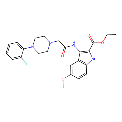 Ethyl 3-[[2-[4-(2-fluorophenyl)piperazin-1-yl]acetyl]amino]-5-methoxy-1H-indole-2-carboxylate structure