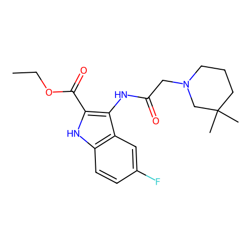 ethyl 3-(2-(3,3-dimethylpiperidin-1-yl)acetamido)-5-fluoro-1H-indole-2-carboxylate structure