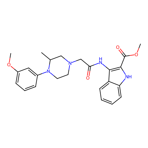 (R)-methyl 3-(2-(4-(3-methoxyphenyl)-3-methylpiperazin-1-yl)acetamido)-1H-indole-2-carboxylate structure
