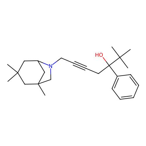 2,2-dimethyl-3-phenyl-7-(1,3,3-trimethyl-6-azabicyclo[3.2.1]oct-6-yl)hept-5-yn-3-ol structure