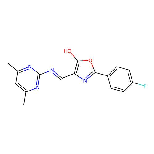 4-[(4,6-Dimethylpyrimidin-2-yl)iminomethyl]-2-(4-fluorophenyl)-1,3-oxazol-5-ol structure