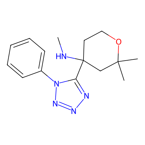 N,2,2-trimethyl-4-(1-phenyl-1H-tetrazol-5-yl)tetrahydro-2H-pyran-4-amine structure