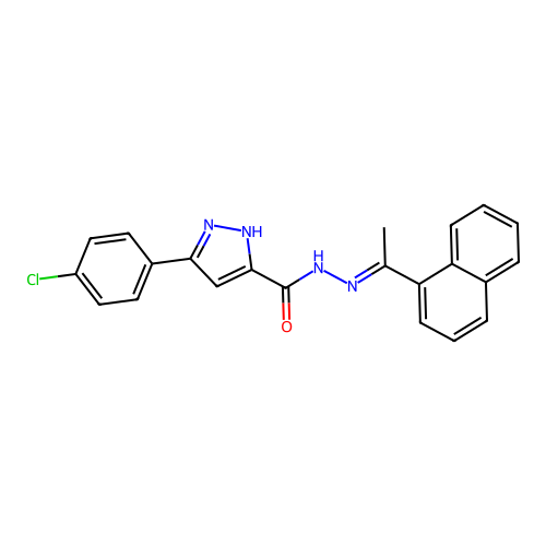 3-(4-chlorophenyl)-N'-[(1E)-1-(naphthalen-1-yl)ethylidene]-1H-pyrazole-5-carbohydrazide structure