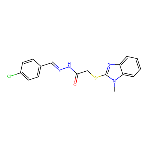 (E)-N'-(4-chlorobenzylidene)-2-((1-methyl-1H-benzo[d]imidazol-2-yl)thio)acetohydrazide structure