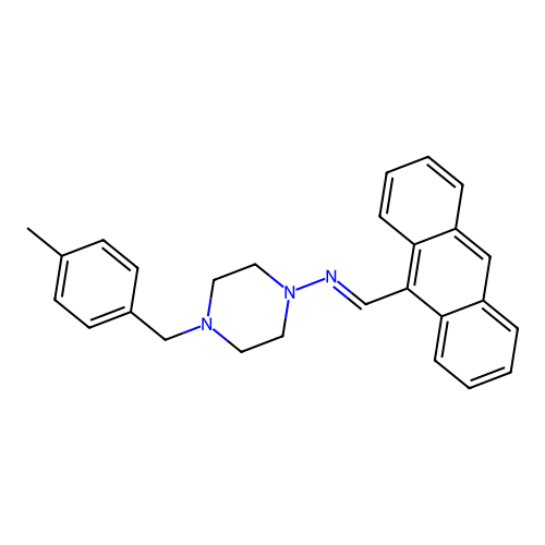 (E)-N-(anthracen-9-ylmethylene)-4-(4-methylbenzyl)piperazin-1-amine structure
