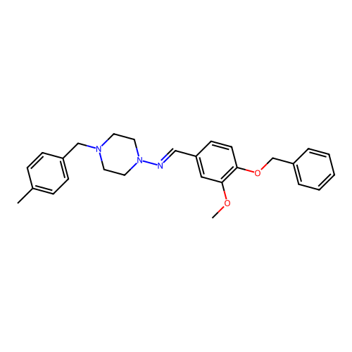 (E)-N-(4-(benzyloxy)-3-methoxybenzylidene)-4-(4-methylbenzyl)piperazin-1-amine structure
