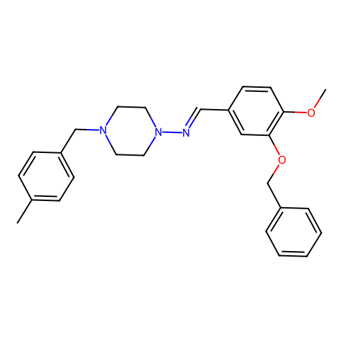 (E)-N-(3-(benzyloxy)-4-methoxybenzylidene)-4-(4-methylbenzyl)piperazin-1-amine structure