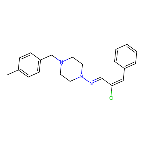 (E)-2-chloro-N-[4-[(4-methylphenyl)methyl]piperazin-1-yl]-3-phenylprop-2-en-1-imine structure