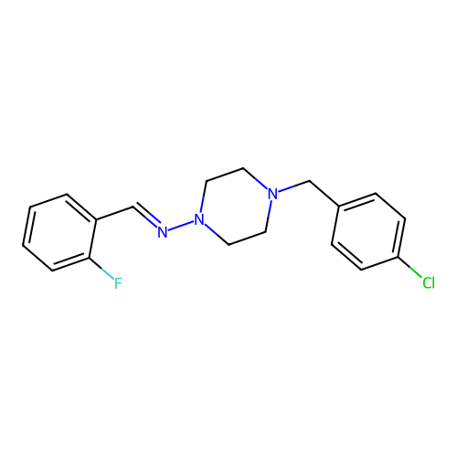 4-(4-chlorobenzyl)-N-[(E)-(2-fluorophenyl)methylidene]-1-piperazinamine structure