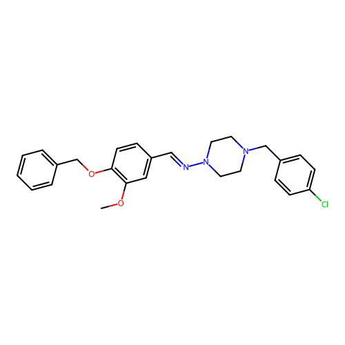 (E)-N-(4-(benzyloxy)-3-methoxybenzylidene)-4-(4-chlorobenzyl)piperazin-1-amine structure