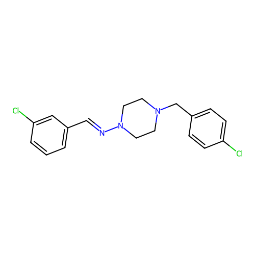 4-(4-chlorobenzyl)-N-[(E)-(3-chlorophenyl)methylidene]-1-piperazinamine structure