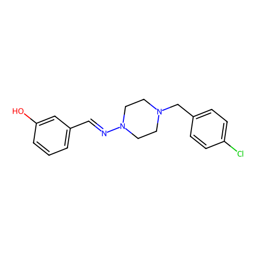 3-[(E)-[4-[(4-chlorophenyl)methyl]piperazin-1-yl]iminomethyl]phenol structure