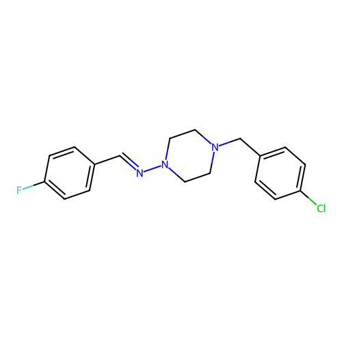 4-(4-chlorobenzyl)-N-[(E)-(4-fluorophenyl)methylidene]-1-piperazinamine structure