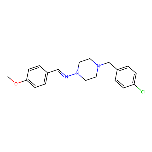4-(4-chlorobenzyl)-N-[(E)-(4-methoxyphenyl)methylidene]piperazin-1-amine structure
